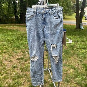Distressed Low Rise Acid Wash Ripped Light Blue Boyfriend Jean Straight Leg
